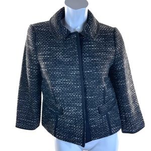Talbots Black & White Boucle Blazer with Heavy Duty Snap Buttons & Piping Size 8